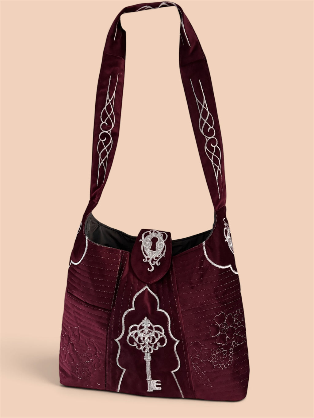 Burgundy soft velvet sling bag
